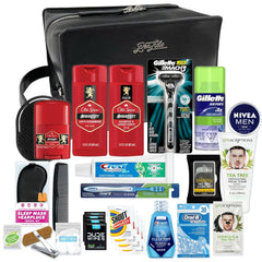 Convenience Kits International Men’s Super Premium 30 PC Travel Kit Featuring: Travel-Size Hair Care Products Plus Face, Body, Oral Care, Travel Essentials in Large Leather Toiletry Bag